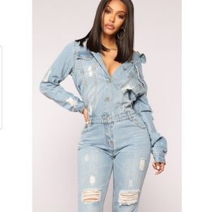 NWT Fashion Nova high jump denim jumpsuit